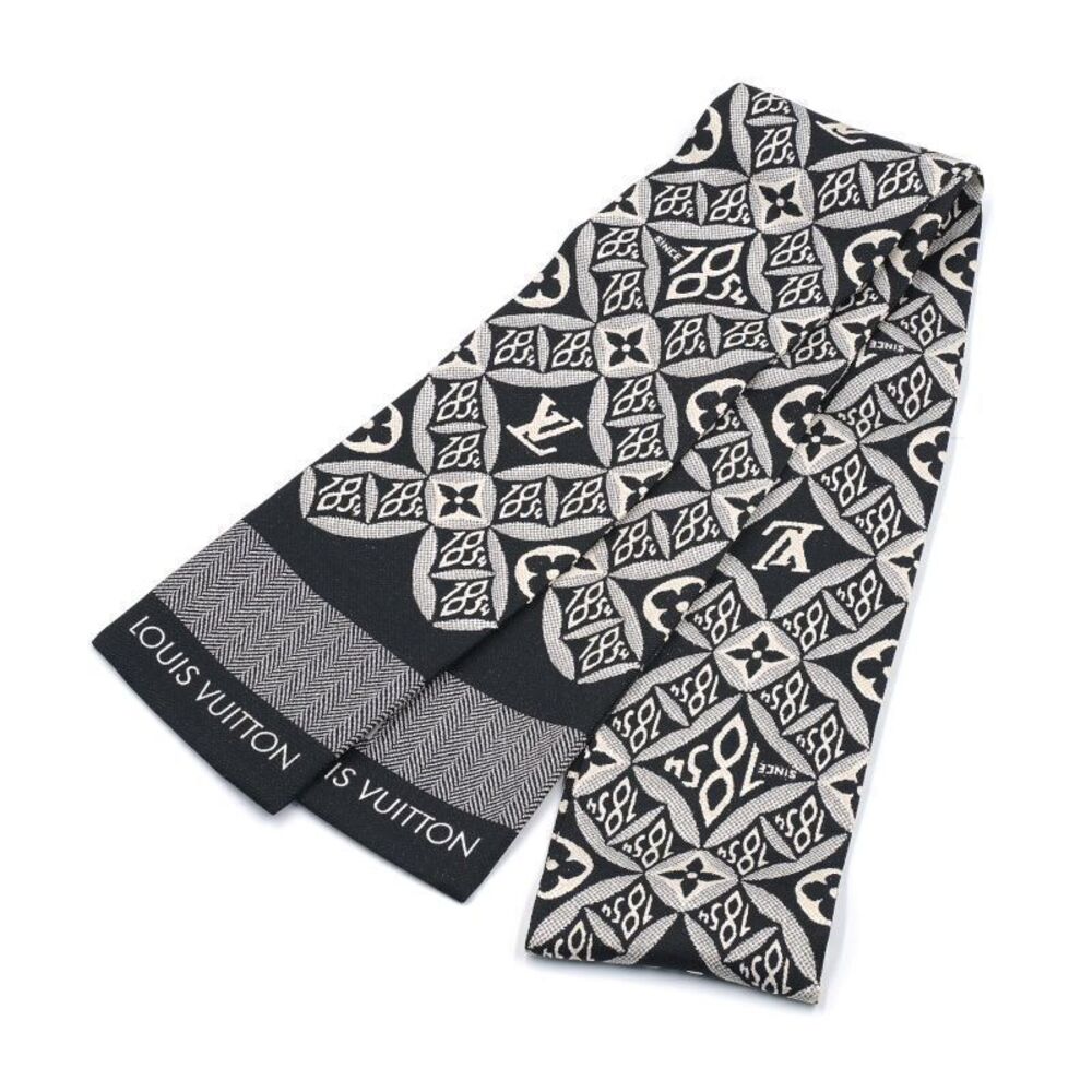 Louis Vuitton Bandeau Since 1984 Silk Ribbon Scarf Monogram Flower Black White